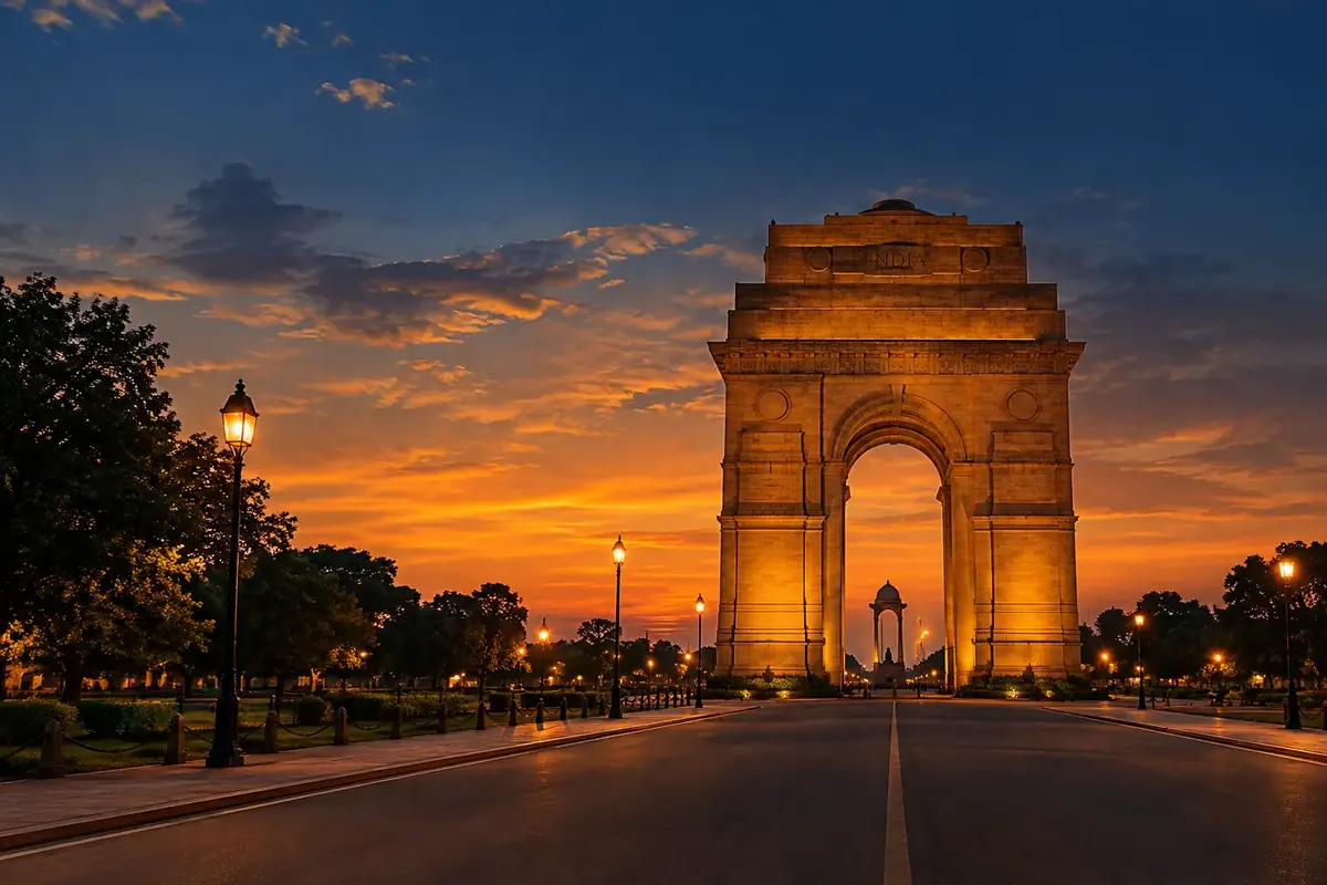 India Gate in New Delhi at sunset